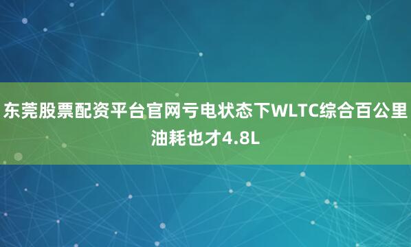 东莞股票配资平台官网亏电状态下WLTC综合百公里油耗也才4.8L